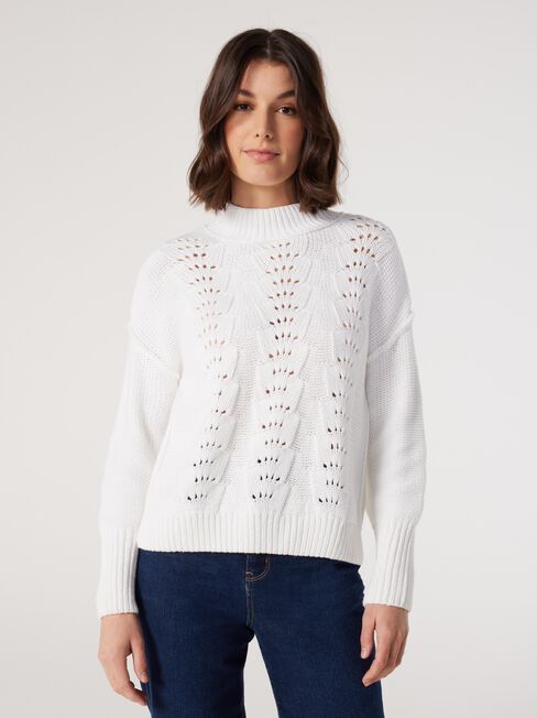 Sasha Cotton Pointelle Knit, White, hi-res