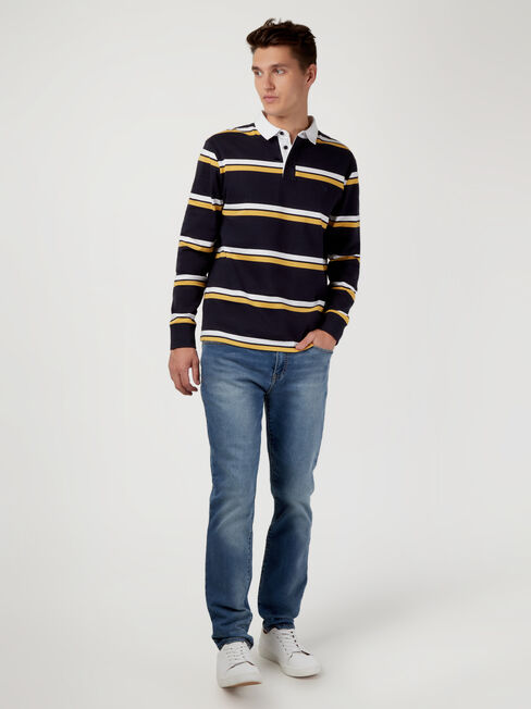 LS Carson Stripe Rugby Polo, Blue, hi-res