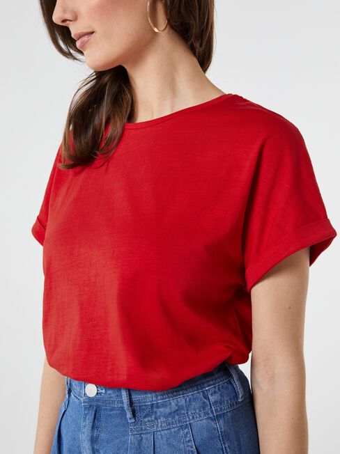 Drop Shoulder Tee, Red, hi-res