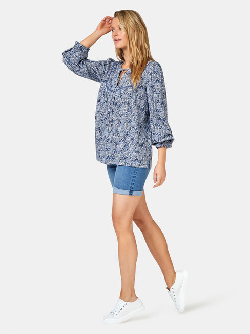 Kinsly Peasant Blouse, Black, hi-res