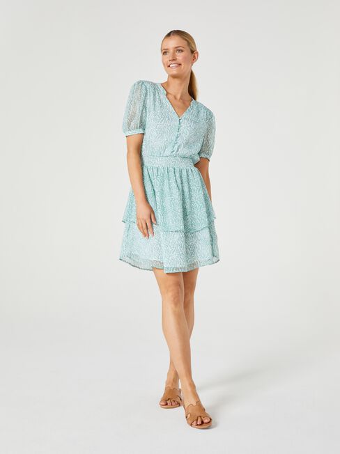 Leah Shirred Waist Dress, Print, hi-res