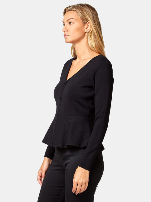 Charlotte Peplum Cardigan, Black, hi-res
