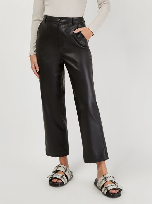 River Straight Faux Leather Pant, Black, hi-res