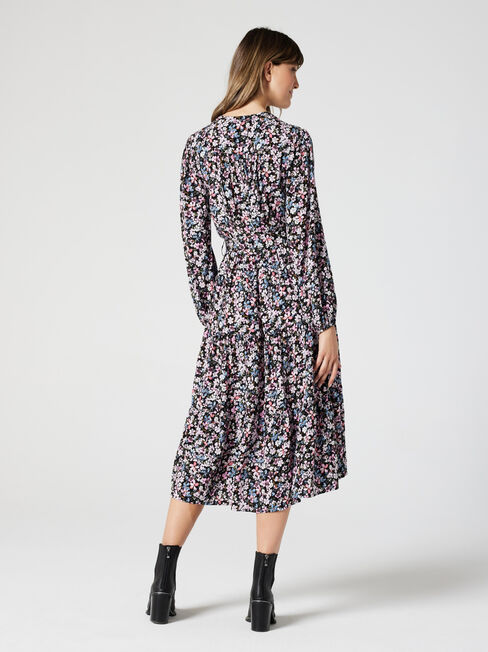 Georgina LS Midi Dress, Watercolour Floral, hi-res