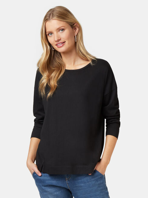 3/4 Sleeve Drop Shoulder Tee, Black, hi-res