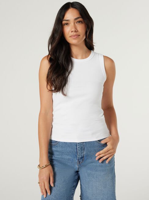 Classic Rib Tank, White, hi-res