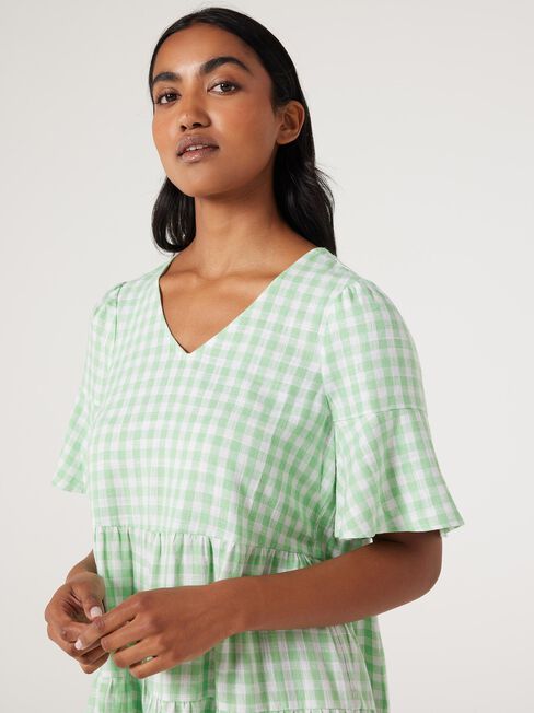 Lilah Tiered Dress, Green Gingham, hi-res