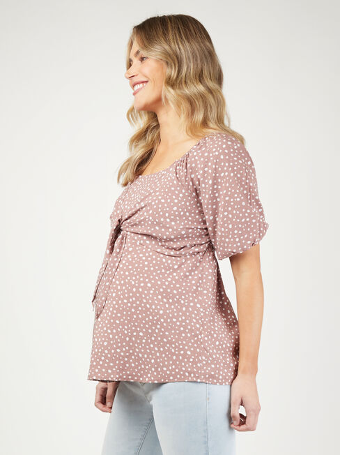 Charlie Maternity Tie Front Top, Brown, hi-res