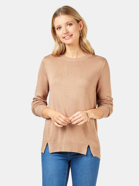 Aspen Essential Curve Hem Pullover, Brown, hi-res