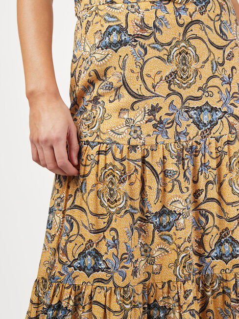 Sara Belted Tiered Skirt, Yellow, hi-res