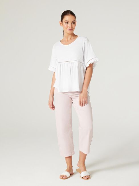 Lola Ruffle Jersey Top, White, hi-res