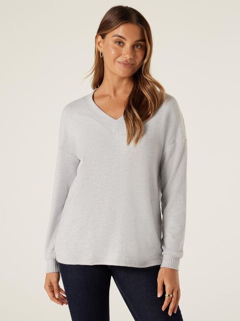 Viv Soft Touch V Neck Pullover, Grey Marle, hi-res