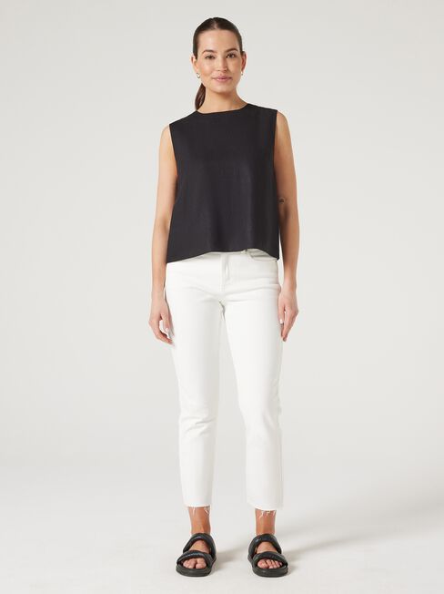 Maddy Linen Tank, Black, hi-res