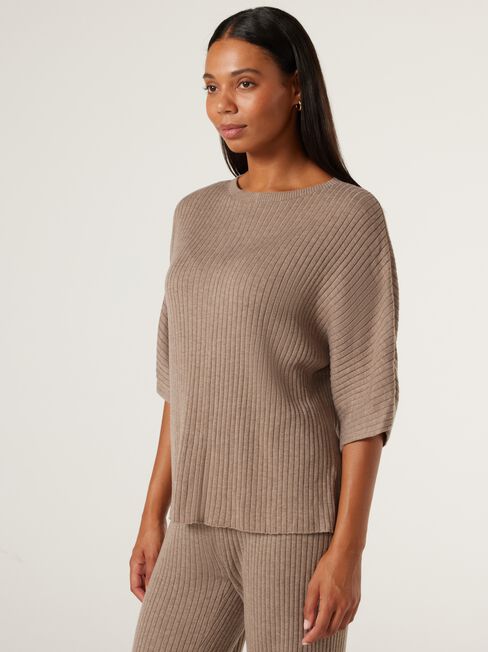 J-Luxe Chunky Ribbed T-Shirt, Taupe, hi-res