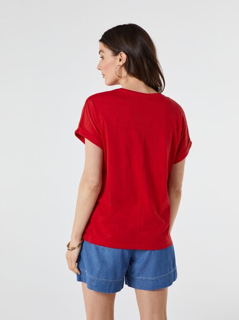 Drop Shoulder Tee, Red, hi-res