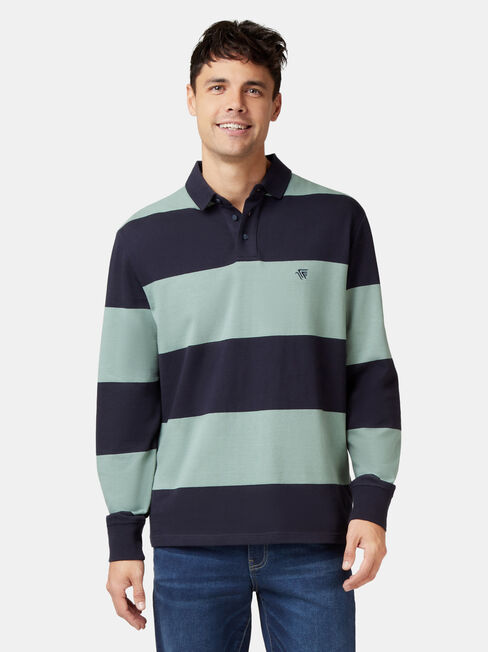 Cullen Long Sleeve Rugby Polo, Blue, hi-res