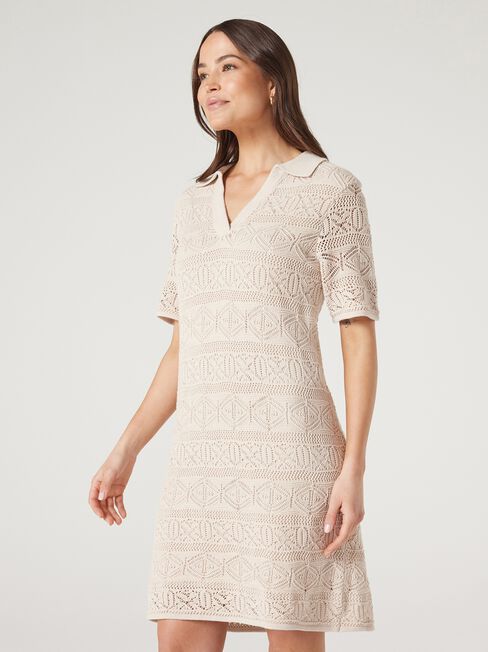 Shelly Crochet Dress, Sand, hi-res