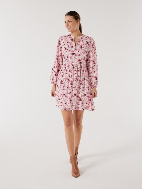 Rubia Button Front Dress, Watercolour Floral, hi-res