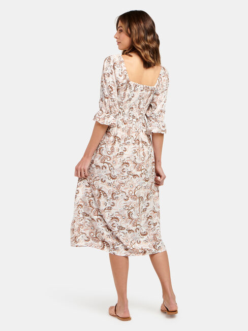 Shell Shirred Bust Dress, Print, hi-res
