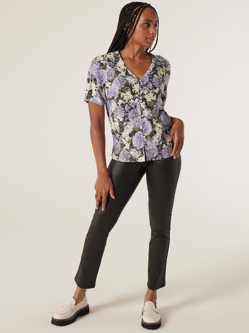 Ingrid Button Front Top, Floral, hi-res