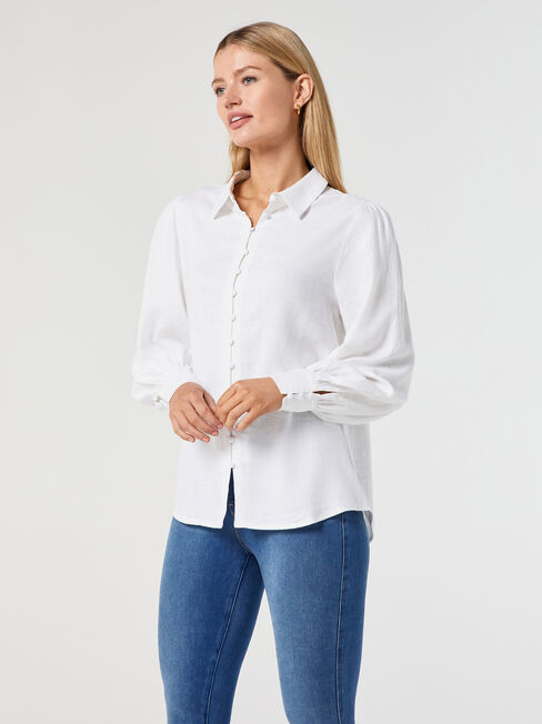 Laurel Linen Puff Slv Shirt, White, hi-res