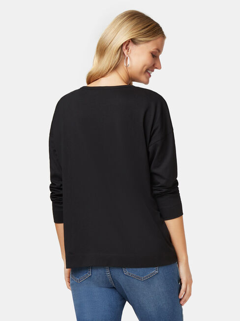 3/4 Sleeve Drop Shoulder Tee, Black, hi-res