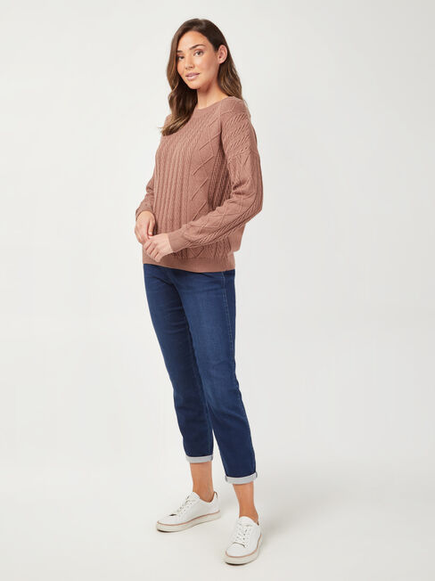Carrie Cotton Cable Pullover, Brown, hi-res