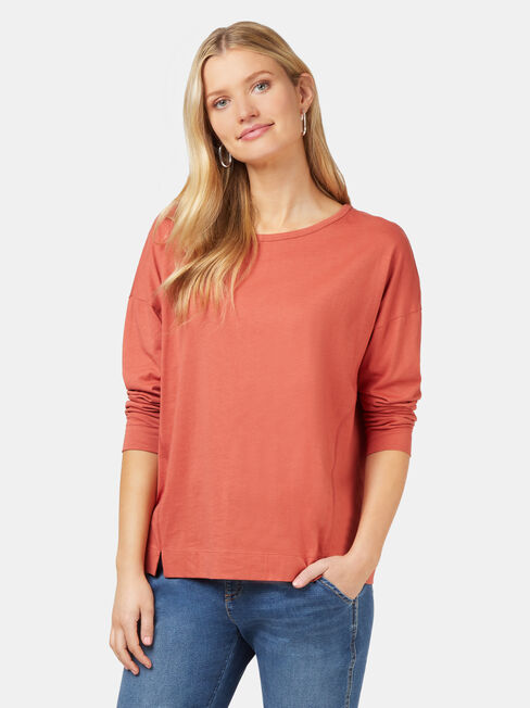 3/4 Sleeve Drop Shoulder Tee, Pink, hi-res