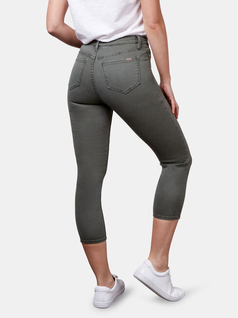 Kara Mid Waist Skinny Capri Khaki, Coloured, hi-res