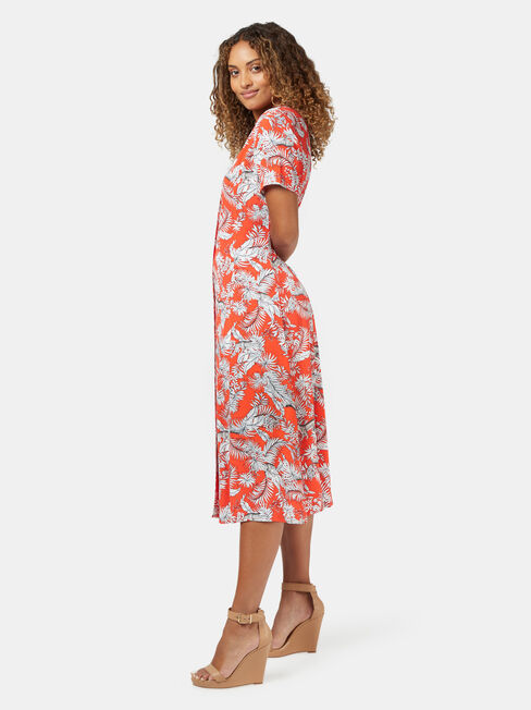 Jacqueline Printed Midi Dress, Red, hi-res