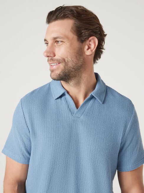 Short Sleeve Jasper Textured Polo, Blue, hi-res