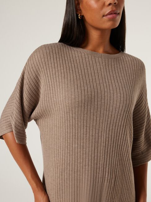 J-Luxe Chunky Ribbed T-Shirt, Taupe, hi-res
