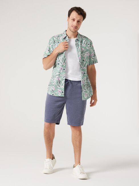 SS Mitchell Print Linen Shirt, Sea Mist Multi, hi-res