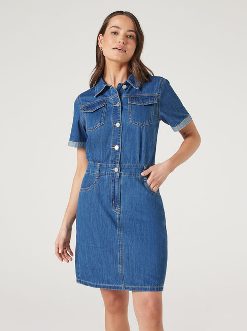 Marlowe Denim Dress, Dark Indigo, hi-res