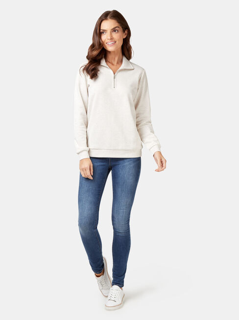 Zip Front Sweat, White, hi-res