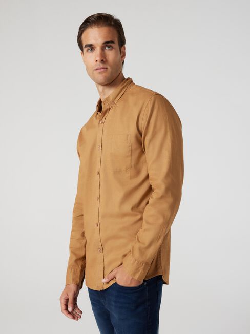 Brody Textured Long Sleeve Shirt, Tobacco, hi-res