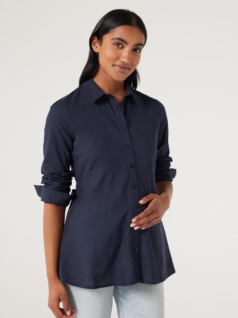 Harper Peplum Maternity Shirt, Navy, hi-res