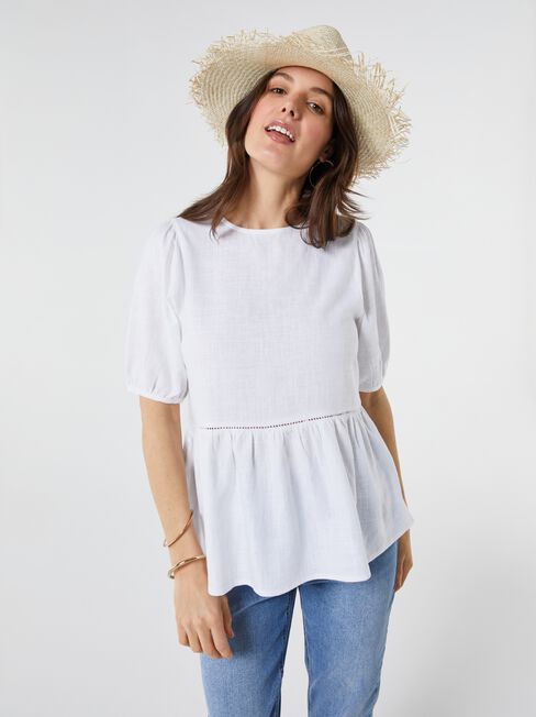 Dakota Puff Sleeve Top, White, hi-res
