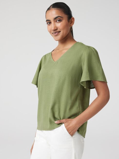 Avery V-Neck Top, Green, hi-res