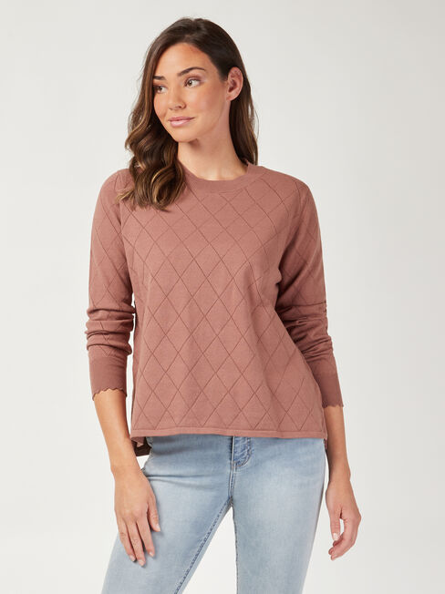 Hannah Cotton Pointelle Pullover, Brown, hi-res