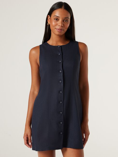 Annie Button Front Dress, Ink, hi-res