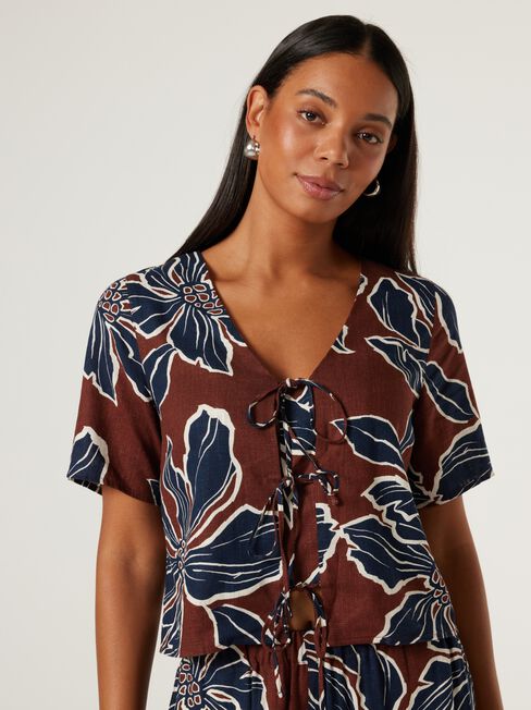 Florence Tie Front Top, Bold Blooms, hi-res