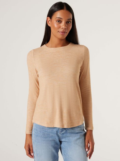 Sia Soft Touch Curved Hem Pullover, Caramel, hi-res