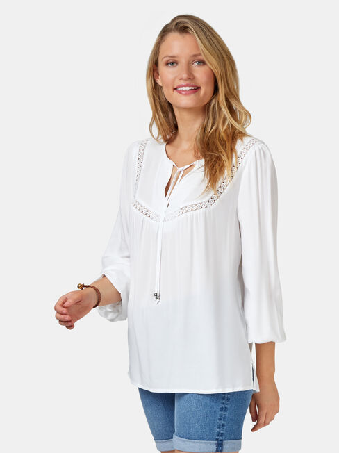 Kinsly Peasant Blouse, White, hi-res