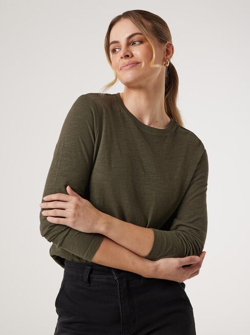 Essential Long Sleeve Crew Neck, Green, hi-res