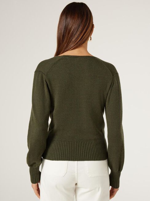 Ellie Basque Hem Cross Over Knit, Green, hi-res