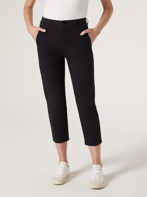 Sammy Mid Waisted Straight Capri, Black, hi-res