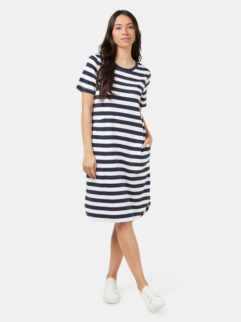 Macy Curved Hem Jersey Dress, Blue Stripe, hi-res