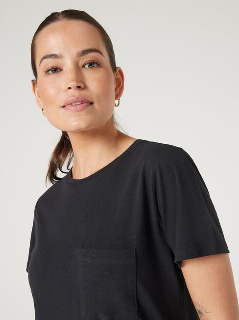 Essential Slub Pocket Tee, Black, hi-res
