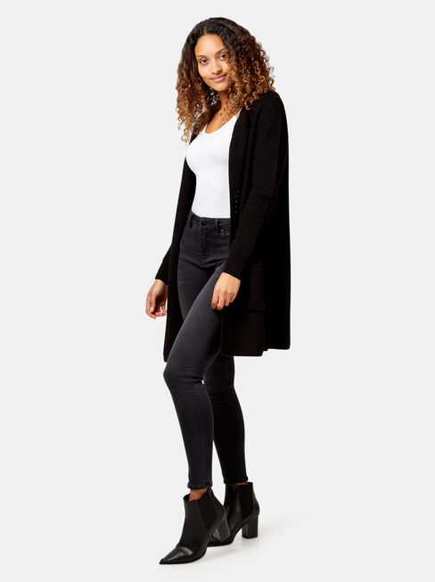 Priya Rib Cardigan, Black, hi-res